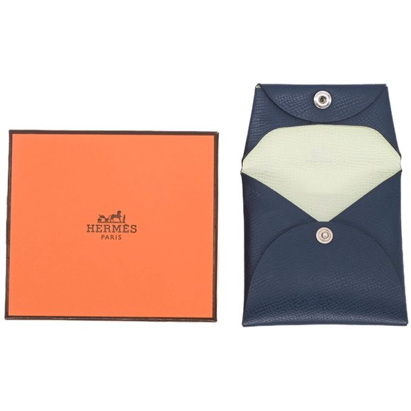 HERMES Bastia Wallet/Coin Case Verso Epsom Leather, Navy and Light Green Two-... - Picture 1 of 10